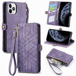 Geometric Zipper Wallet Side Buckle Leather Phone Case, For iPhone 14 Pro Max, For iPhone 7 / 8 / SE 2022, For iPhone 13 Pro Max, For iPhone 13 Pro, For iPhone 13, For iPhone 12 / 12 Pro, For iPhone 12 Pro Max, For iPhone 11 Pro Max