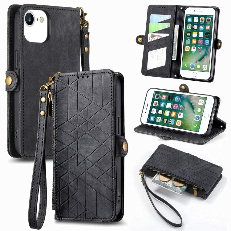 Geometric Zipper Wallet Side Buckle Leather Phone Case, For iPhone 11, For iPhone 11 Pro, For iPhone XR, For iPhone XS Max, For iPhone 7 Plus / 8 Plus, For iPhone 6 Plus / 6s Plus, For iPhone 6 / 6s