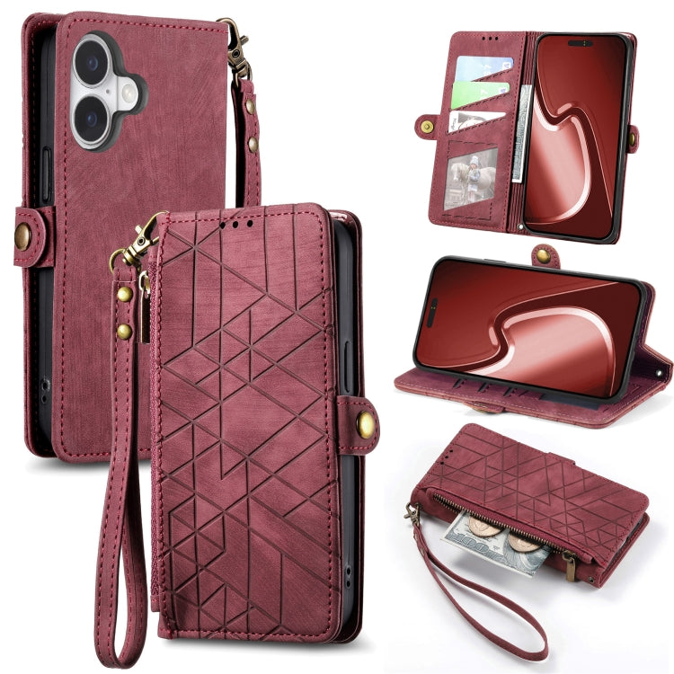 Geometric Zipper Wallet Side Buckle Leather Phone Case, For iPhone 17e / 16e, For iPhone 17 Pro Max, For iPhone 17 Pro, For iPhone 17, For iPhone Air, For iPhone 16 Pro Max, For iPhone 16 Pro, For iPhone 16 Plus
