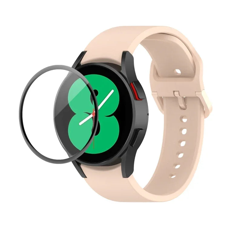 JUNSUNMAY Silicone Adjustable Strap + Full Coverage PMMA Screen Protector Kit, For Samsung Galaxy Watch5 40mm, For Samsung Galaxy Watch4 44mm, For Samsung Galaxy Watch4 40mm