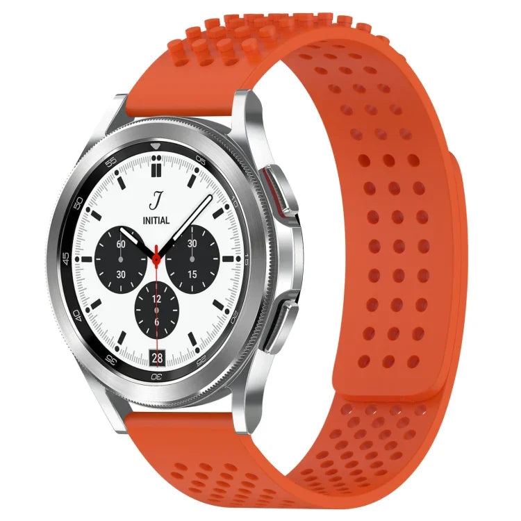 breathable silicone watch band for Galaxy Watch in vibrant orange, designed for comfort and sports activities.