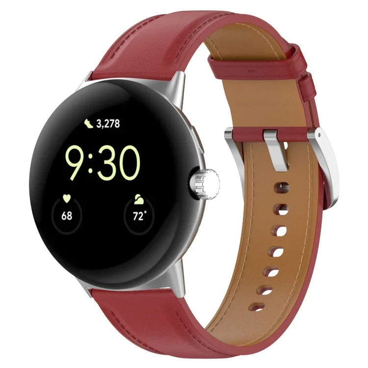 Top Layer Leather Embossed Sewing Watch Band, For Google Pixel Watch 4 / 3 / 2 / 1 41mm