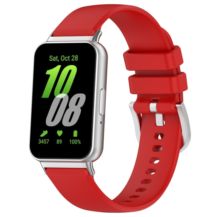 For Samsung Galaxy Fit 3 SM-R390 Metal Connector Liquid Glossy Silicone Watch Band, Black, Orange, Red, Dark Gray, Purple, Starlight, Dark Blue, Green, White, Light Pink