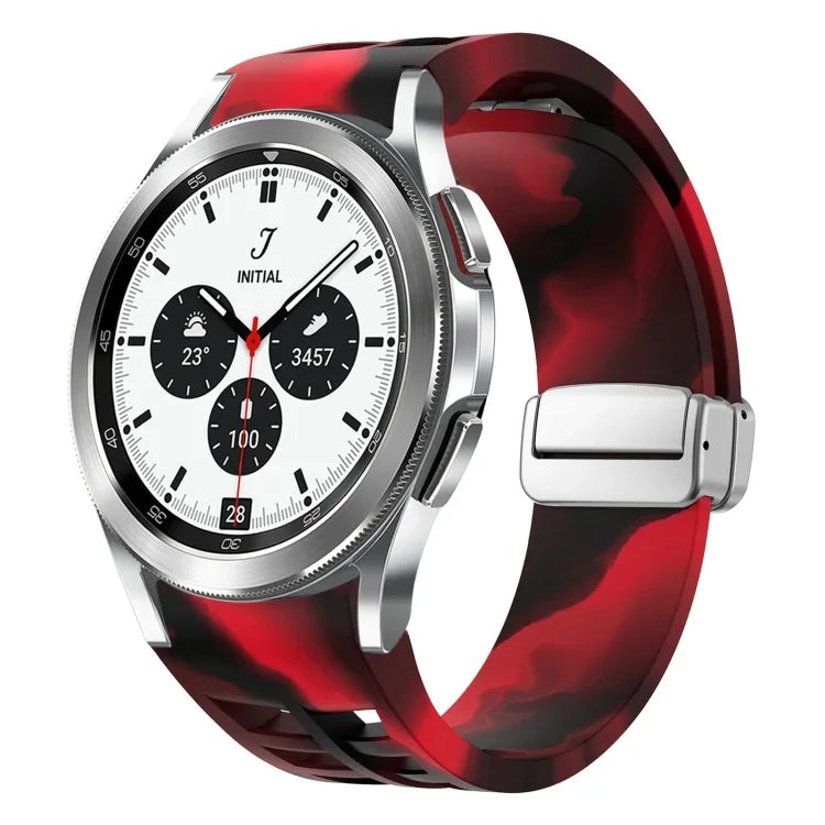Richard Magnetic Folding Silver Buckle Silicone Watch Band, For Samsung Galaxy Watch 4 Classic 42 / 46mm