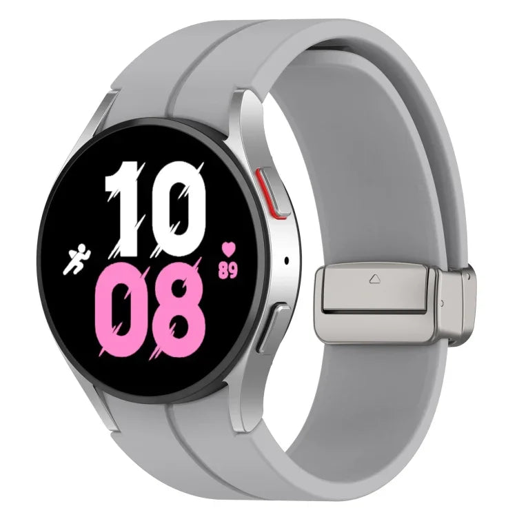 Magnetic Folding Silver Buckle Silicone Watch Band, For Samsung Galaxy Watch FE 40mm, For Samsung Galaxy Watch7 40 / 44mm