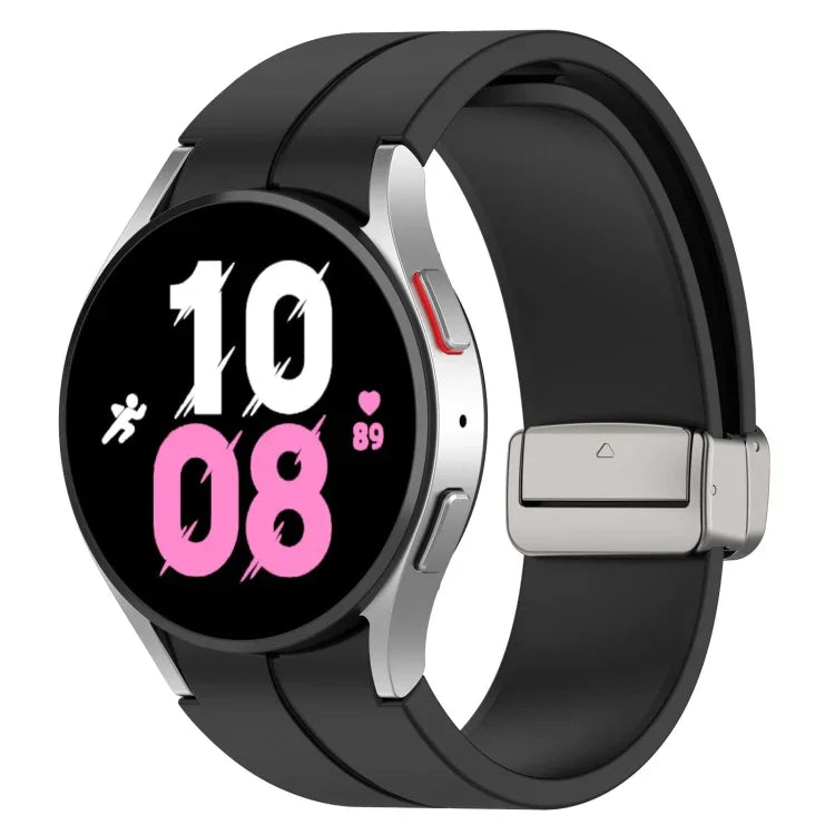 Magnetic Folding Silver Buckle Silicone Watch Band, For Samsung Galaxy Watch FE 40mm, For Samsung Galaxy Watch7 40 / 44mm