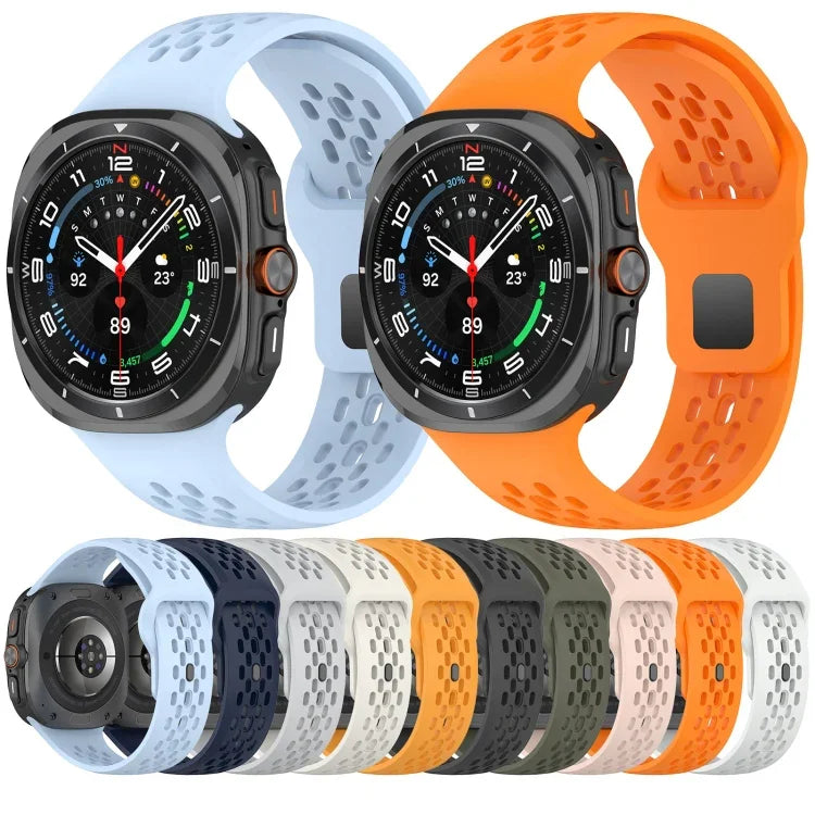 For Samsung Galaxy Watch Ultra 47mm Holes Style Square Buckle Solid Color Silicone Watch Band