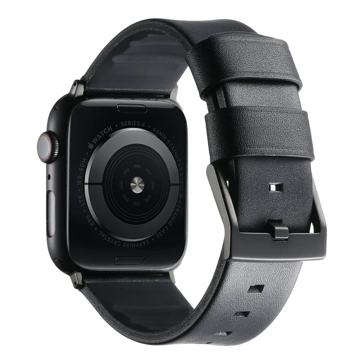 Genuine Leather Hybrid Silicone Watch Band, For Apple Watch Series 10 46mm, For Apple Watch Series 10 42mm, For Apple Watch SE 2023 44mm, For Apple Watch SE 2023 40mm, For Apple Watch Ultra 2 49mm, For Apple Watch Series 9 45mm                         ...