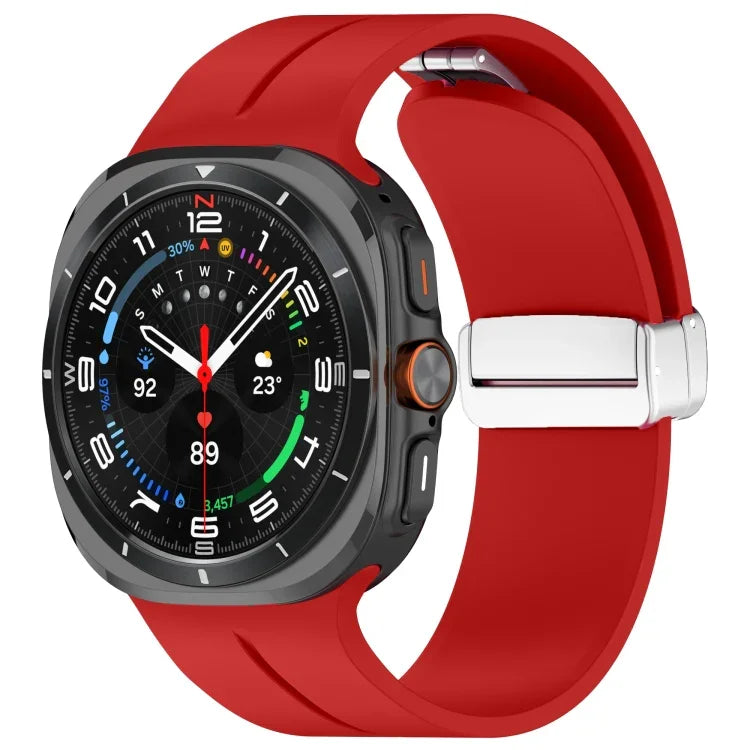 For Samsung Galaxy Watch Ultra 47mm / Ultra 2025 Groove Magnetic Folding Silver Buckle Silicone Watch Band