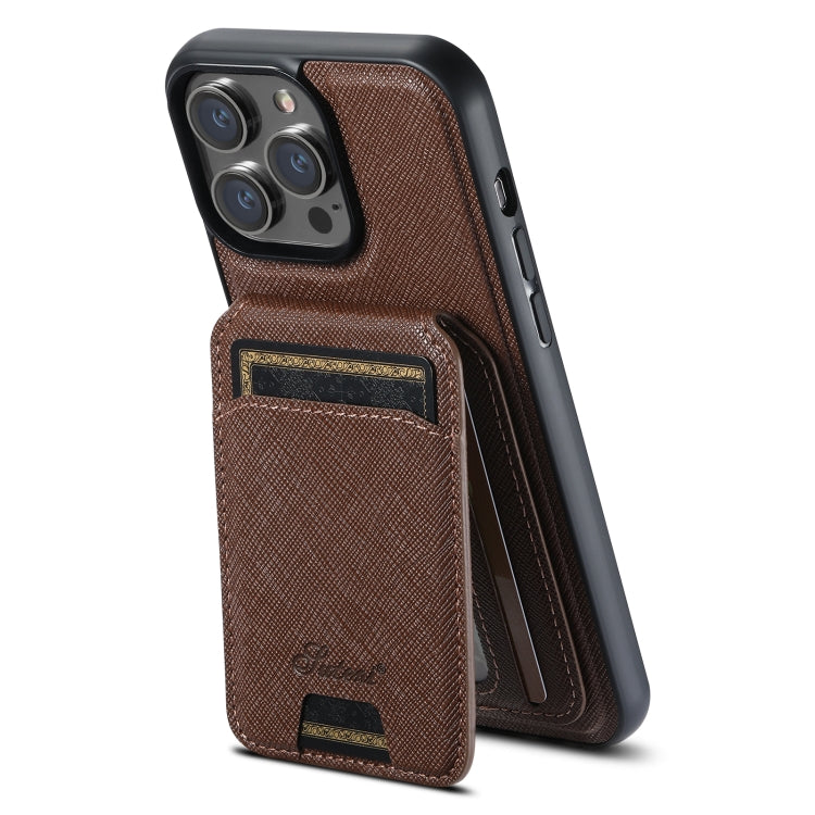 Suteni H18 Cross Grain MagSafe Wallet Leather Phone Case, For iPhone 14, For iPhone 14 Pro, For iPhone 14 Pro Max, For iPhone 13 Pro Max, For iPhone 13 Pro, For iPhone 13, For iPhone 12, For iPhone 12 Pro Max, For iPhone 12 Pro