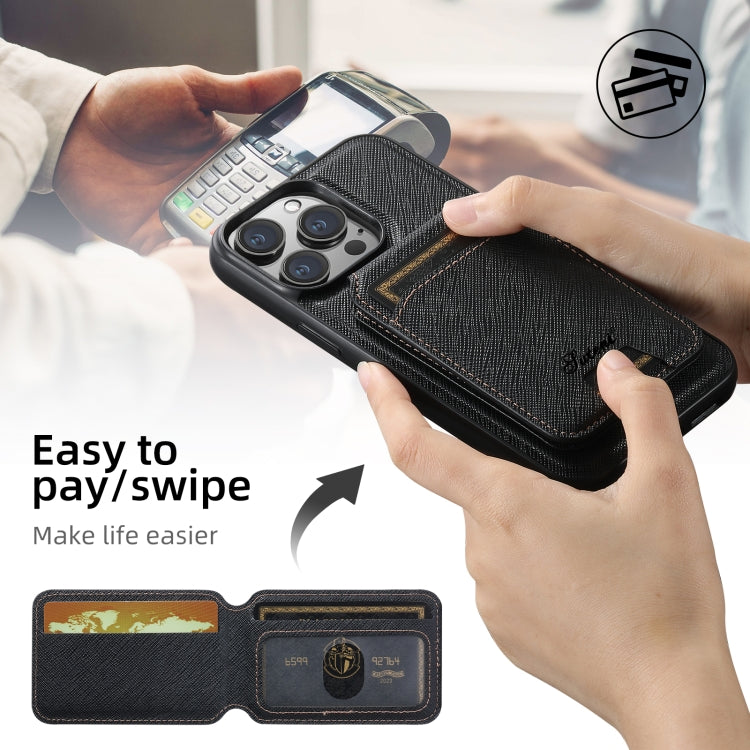Suteni H18 Cross Grain MagSafe Wallet Leather Phone Case, For iPhone 14, For iPhone 14 Pro, For iPhone 14 Pro Max, For iPhone 13 Pro Max, For iPhone 13 Pro, For iPhone 13, For iPhone 12, For iPhone 12 Pro Max, For iPhone 12 Pro