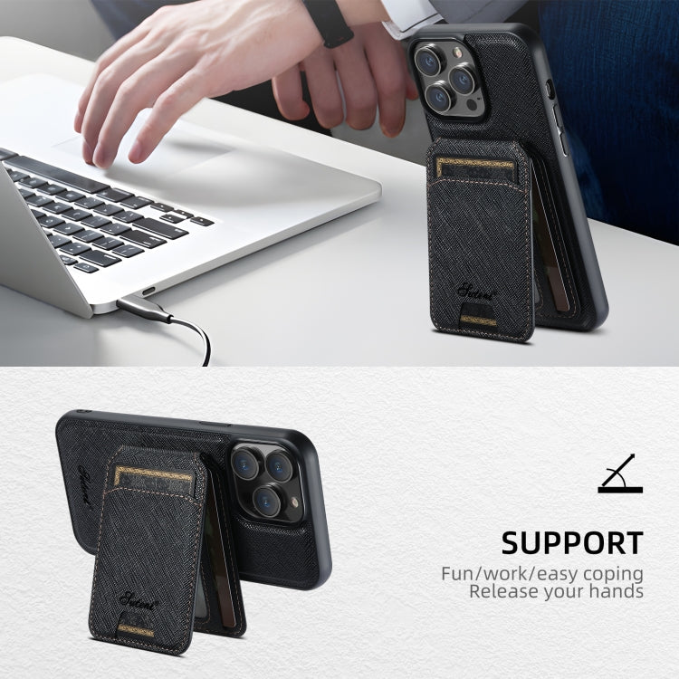 Suteni H18 Cross Grain MagSafe Wallet Leather Phone Case, For iPhone 14, For iPhone 14 Pro, For iPhone 14 Pro Max, For iPhone 13 Pro Max, For iPhone 13 Pro, For iPhone 13, For iPhone 12, For iPhone 12 Pro Max, For iPhone 12 Pro