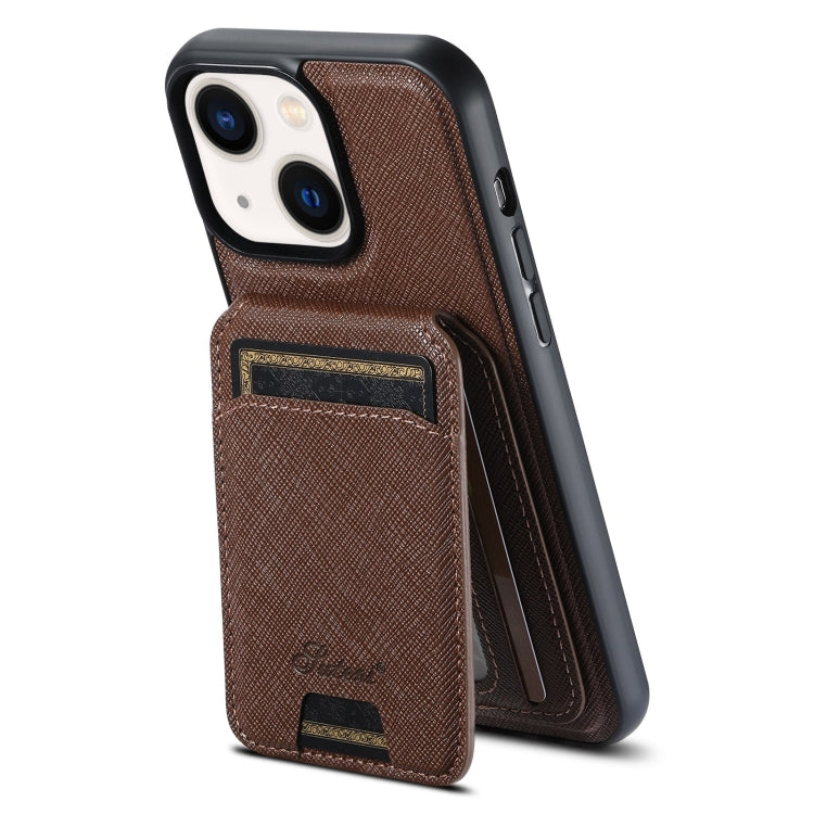 Suteni H18 Cross Grain MagSafe Wallet Leather Phone Case, For iPhone 14, For iPhone 14 Pro, For iPhone 14 Pro Max, For iPhone 13 Pro Max, For iPhone 13 Pro, For iPhone 13, For iPhone 12, For iPhone 12 Pro Max, For iPhone 12 Pro