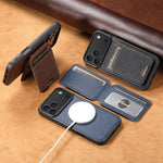 Suteni H18 Cross Grain MagSafe Wallet Leather Phone Case, For iPhone 14, For iPhone 14 Pro, For iPhone 14 Pro Max, For iPhone 13 Pro Max, For iPhone 13 Pro, For iPhone 13, For iPhone 12, For iPhone 12 Pro Max, For iPhone 12 Pro