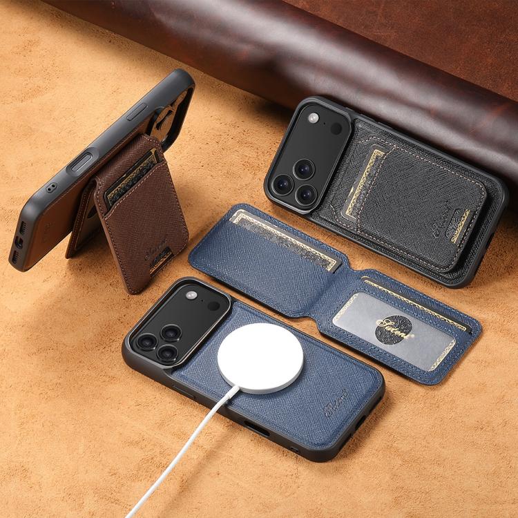 Suteni H18 Cross Grain MagSafe Wallet Leather Phone Case, For iPhone 14, For iPhone 14 Pro, For iPhone 14 Pro Max, For iPhone 13 Pro Max, For iPhone 13 Pro, For iPhone 13, For iPhone 12, For iPhone 12 Pro Max, For iPhone 12 Pro