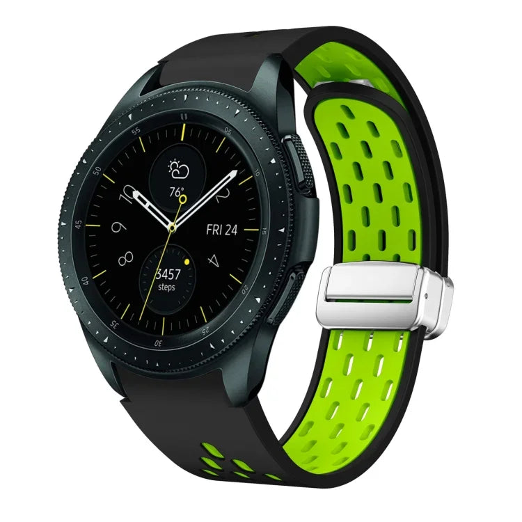 Two Color Magnetic Folding Silver Buckle Silicone Watch Band, For Samsung Galaxy Watch 3 41mm, For Samsung Galaxy Watch Active, For Samsung Galaxy Watch 42mm, For Samsung Gear S2 Classic