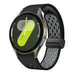 Two Color Magnetic Folding Black Buckle Silicone Watch Band, For Samsung Galaxy Watch 7 40 / 44mm, For Samsung Galaxy Watch 5 40 / 44mm, For Samsung Galaxy Watch 4 40 / 44mm, For Samsung Galaxy Watch 4 Classic 42 / 46mm