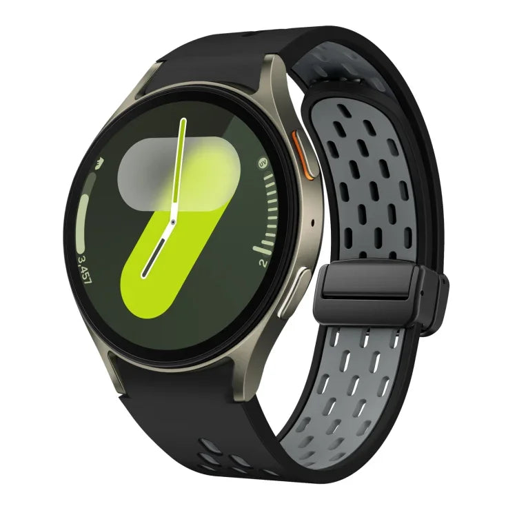 Two Color Magnetic Folding Black Buckle Silicone Watch Band, For Samsung Galaxy Watch 7 40 / 44mm, For Samsung Galaxy Watch 5 40 / 44mm, For Samsung Galaxy Watch 4 40 / 44mm, For Samsung Galaxy Watch 4 Classic 42 / 46mm