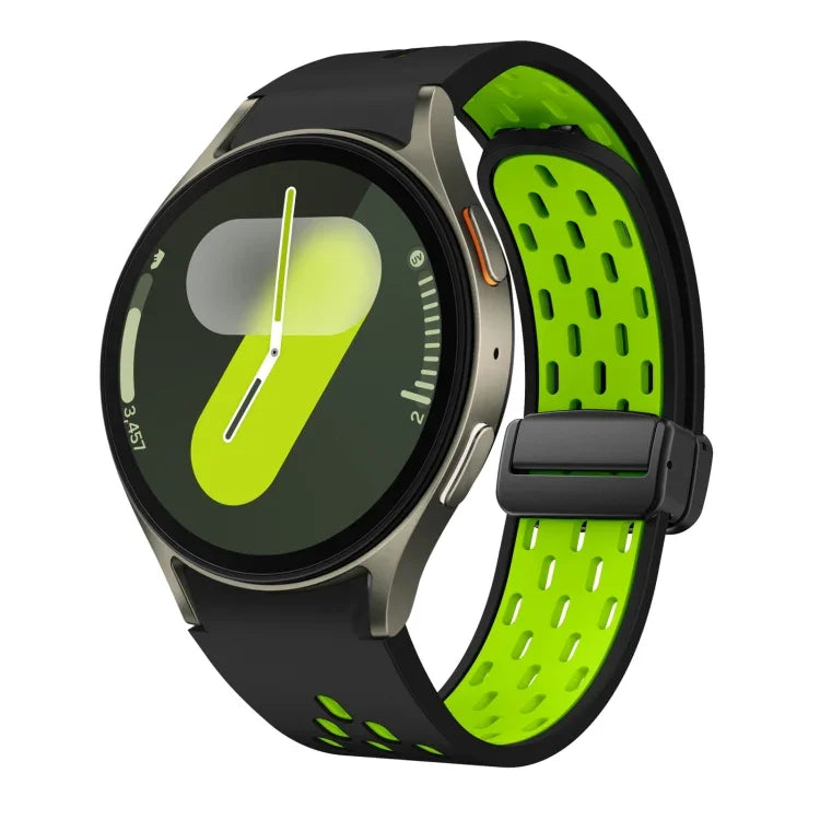 Two Color Magnetic Folding Black Buckle Silicone Watch Band, For Samsung Galaxy Watch 7 40 / 44mm, For Samsung Galaxy Watch 5 40 / 44mm, For Samsung Galaxy Watch 4 40 / 44mm, For Samsung Galaxy Watch 4 Classic 42 / 46mm