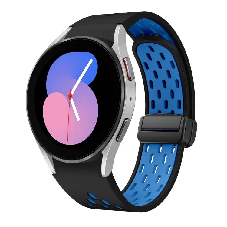 Two Color Magnetic Folding Black Buckle Silicone Watch Band, For Samsung Galaxy Watch 7 40 / 44mm, For Samsung Galaxy Watch 5 40 / 44mm, For Samsung Galaxy Watch 4 40 / 44mm, For Samsung Galaxy Watch 4 Classic 42 / 46mm