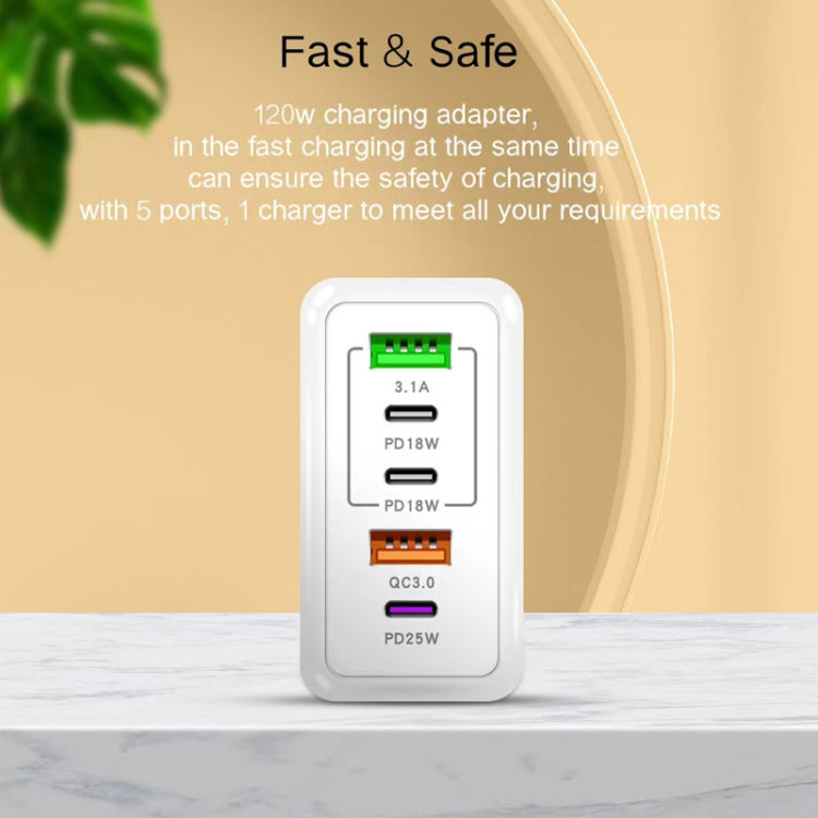 120W 3 PD Type-C Dual USB Multi Port Charger for Mobile Phones, EU Plug, EU Plug