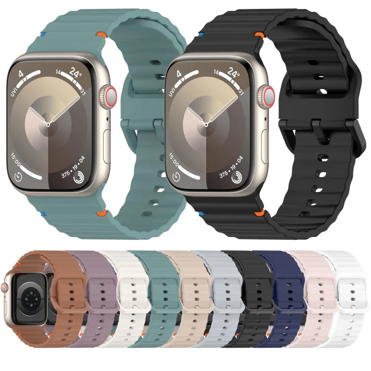 Wavy Grain Stitched Silicone Watch Band, For Apple Watch SE 2023 44mm, For Apple Watch SE 2023 40mm, For Apple Watch Ultra 2 49mm, For Apple Watch Series 9 45mm