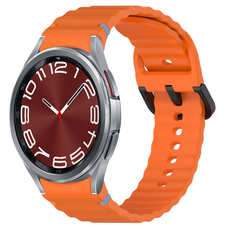 Wavy Grain Stitched Black Buckle Silicone Watch Band, For Samsung Galaxy Watch FE 40mm, For Samsung Galaxy Watch 7 40 / 44mm, For Samsung Galaxy Watch 6 Classic 43 / 47mm, For Samsung Galaxy Watch 6 40 / 44mm