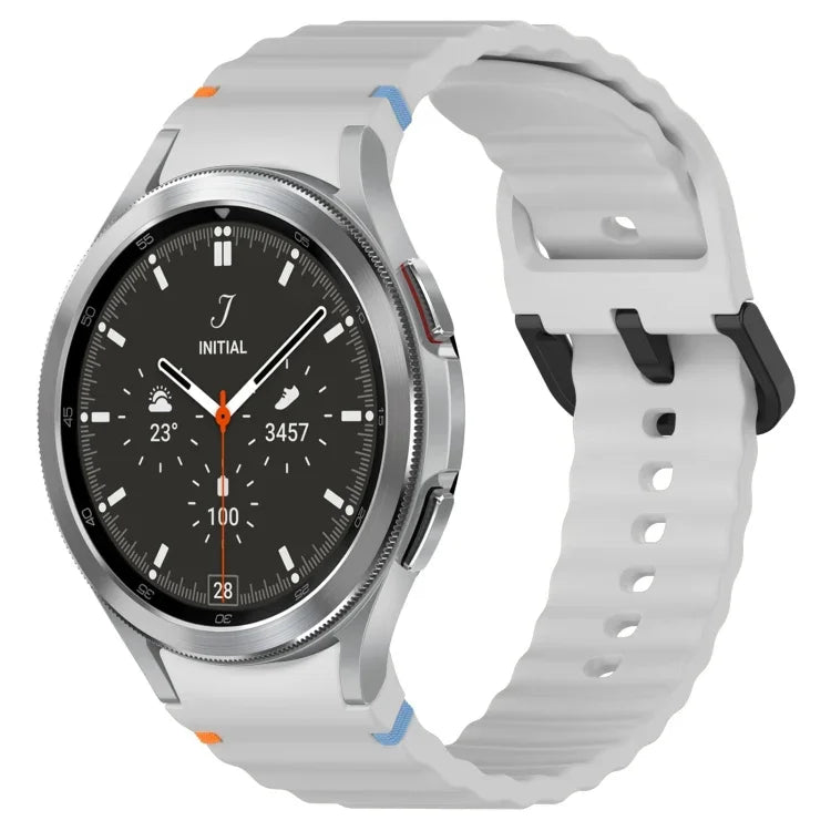 Wavy Grain Stitched Black Buckle Silicone Watch Band, For Samsung Galaxy Watch 5 40 / 44mm, For Samsung Galaxy Watch 5 Pro, For Samsung Galaxy Watch 4 40 / 44mm, For Samsung Galaxy Watch 4 Classic 42 / 46mm