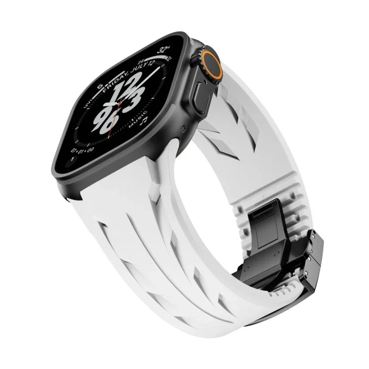 Tailor Stainless Steel Black Butterfly Buckle Silicone Watch Band, For Apple Watch 44mm / 45mm / 46mm / 49mm