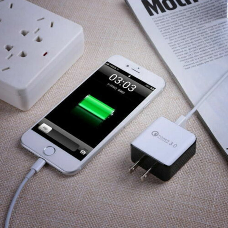 1USB QC 3.0 Wire Drawing Quick Charger US Plug, black, white