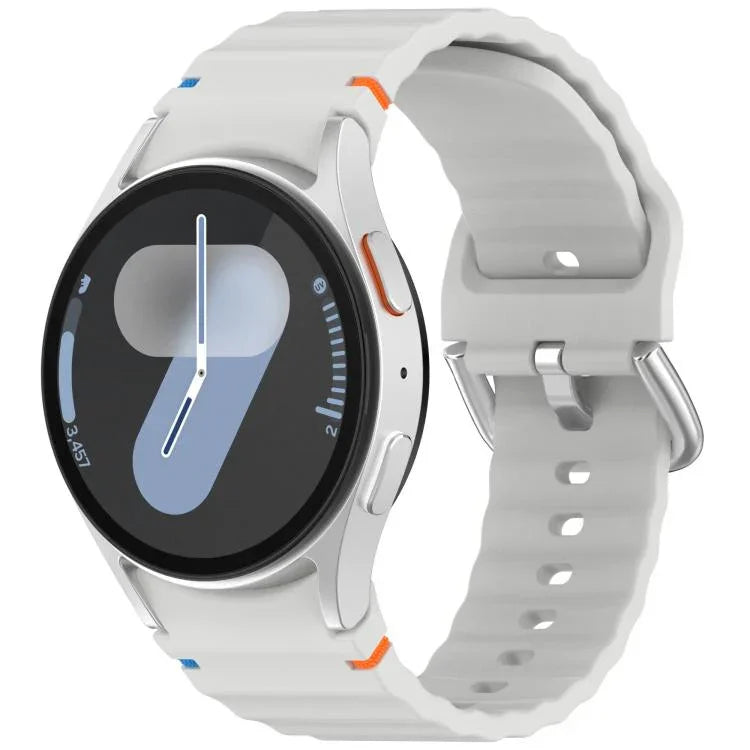 Wavy Grain Stitched Silver Buckle Silicone Watch Band, For Samsung Galaxy Watch 7 40 / 44mm