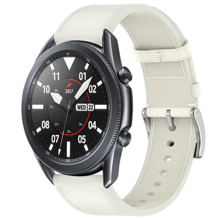 Press Button 22mm Leather Watch Band, For Samsung Galaxy Watch3 45mm