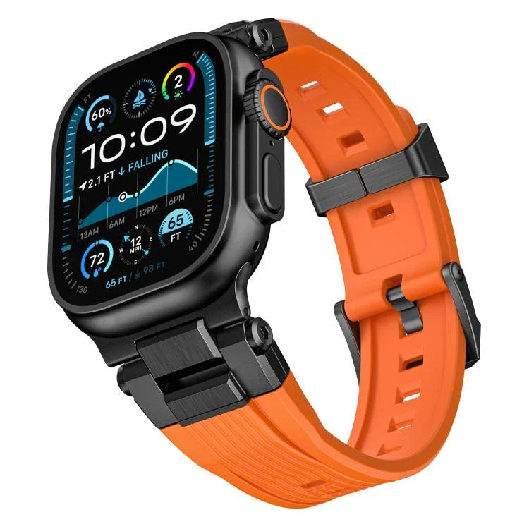 Stainless Steel Connector Vertical Grain TPU Watch Band, For Apple Watch 46mm / 49mm / 45mm / 44mm