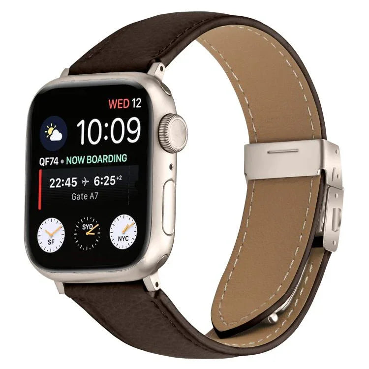 Lychee Texture Starlight Turtle Back Buckle Leather Watch Band, For Apple Watch 46mm / 49mm / 45mm / 44mm, For Apple Watch 42mm / 41mm / 40mm / 38mm
