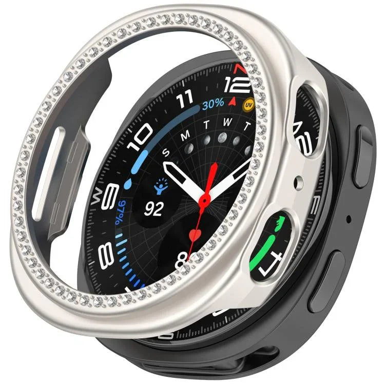 Single Row Diamond Half Coverage Hollow PC Watch Case, For Samsung Galaxy Watch 8 44mm, For Samsung Galaxy Watch 8 40mm