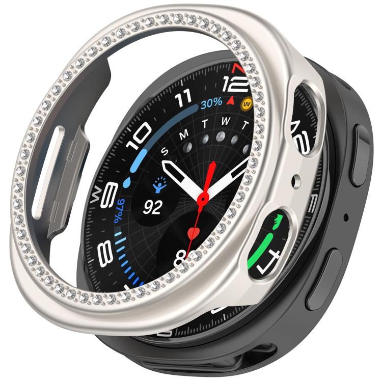Single Row Diamond Half Coverage Hollow PC Watch Case, For Galaxy Watch 9 / 8 44mm, For Galaxy Watch 9 / 8 40mm