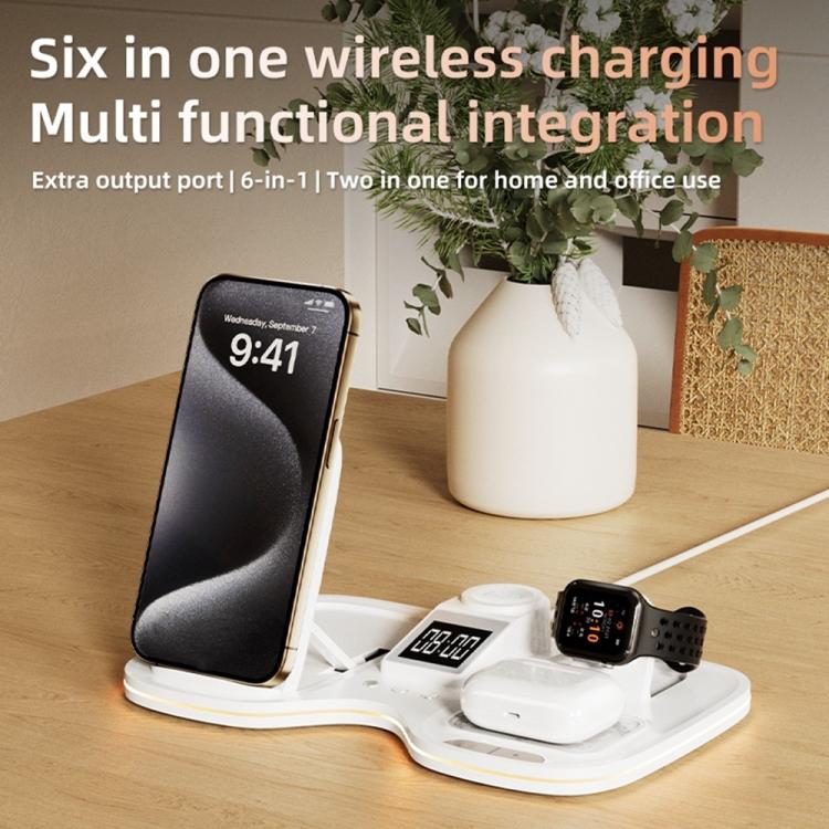 T60 Wireless Charging Station Phone Watch Earbuds Magnetic Desktop Charger with Time Display, T60