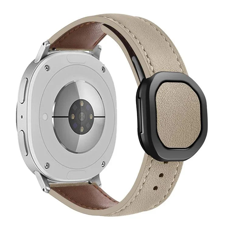 Magnetic Fold Genuine Buckle Leather Watch Band, For Samsung Galaxy Watch8 / Watch8 Classic