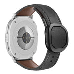 Magnetic Fold Genuine Buckle Leather Watch Band, For Samsung Galaxy Watch8 / Watch8 Classic