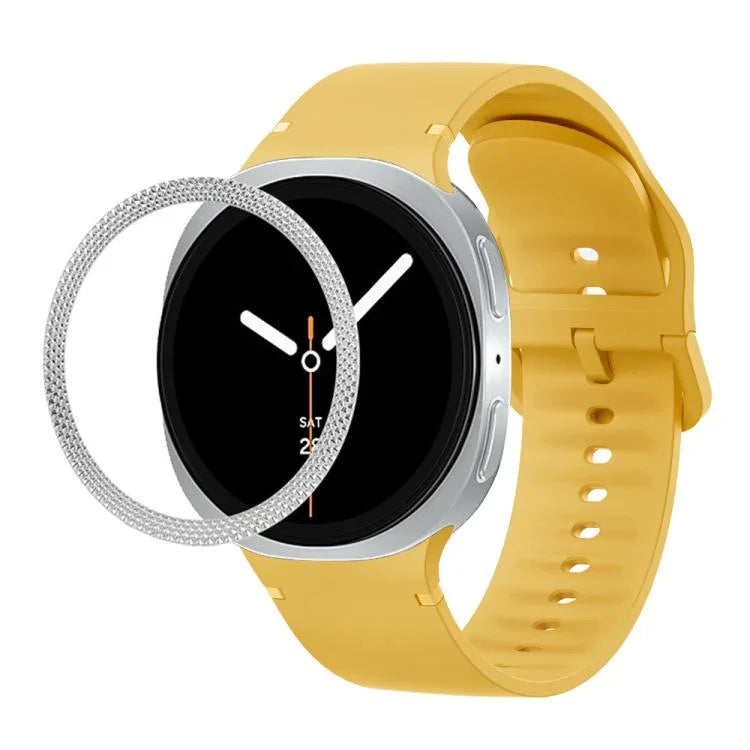 Rhombic Texture Bezel and Solid Color Stitched Silicone Watch Band, For Samsung Galaxy Watch8 44mm, For Samsung Galaxy Watch8 40mm