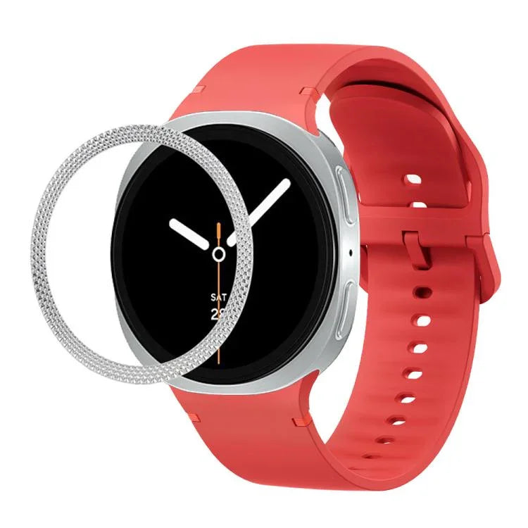 Rhombic Texture Bezel and Solid Color Stitched Silicone Watch Band, For Samsung Galaxy Watch8 44mm, For Samsung Galaxy Watch8 40mm