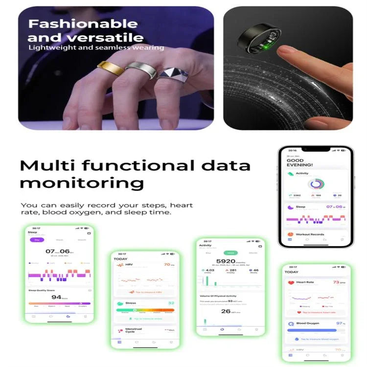 R100 SIZE 7 Smart Ring, Support Heart Rate / Blood Oxygen / Sleep Monitoring / Remote Photography