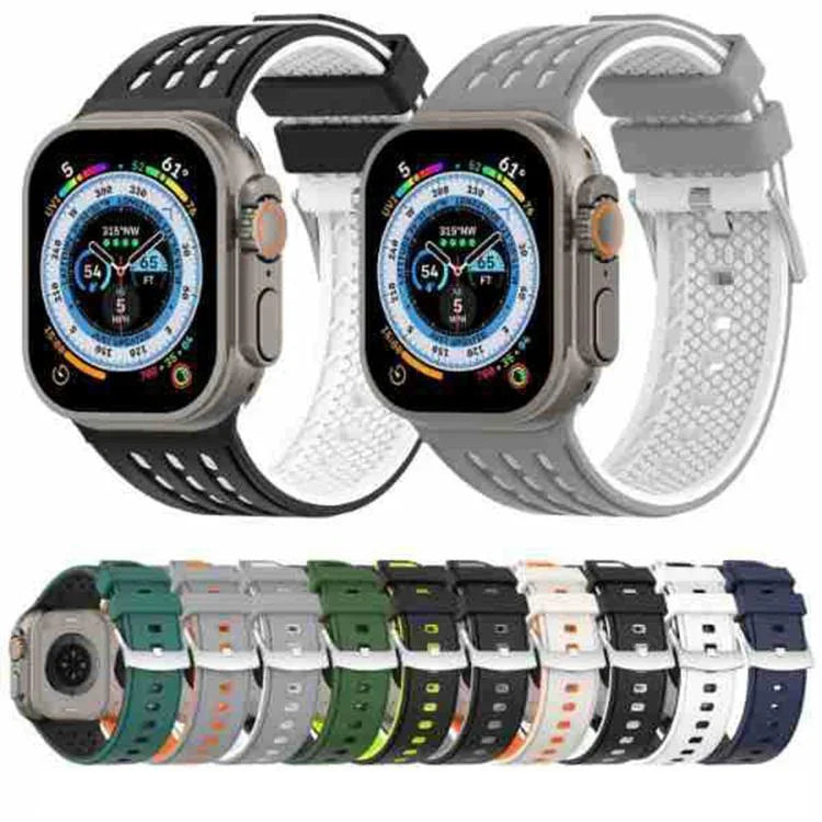 Vertical Holes Dual-Color Breathable Silicone Watch Band, For Apple Watch 46mm/ 49mm / 45mm / 44mm