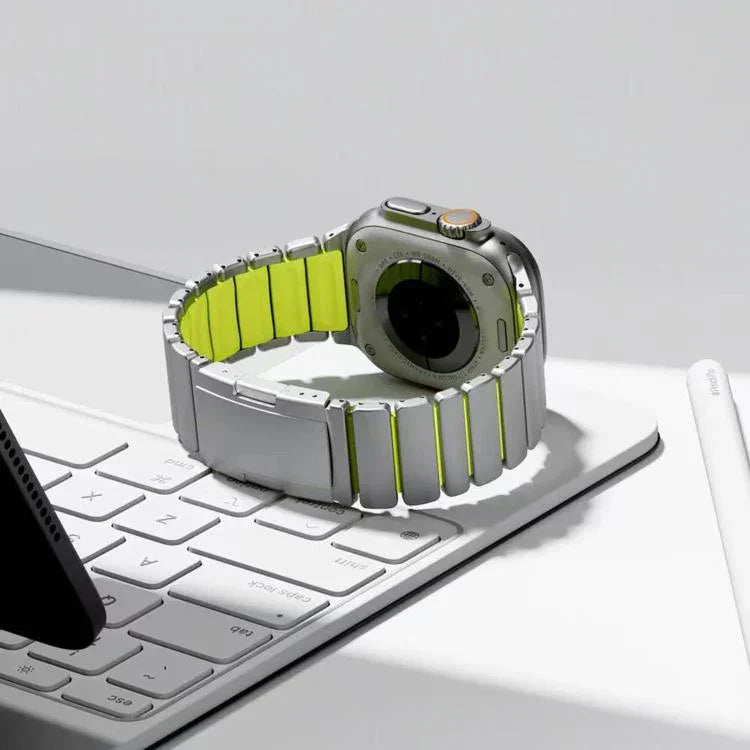 Turtle Buckle Dual-Color Titanium Metal Silicone Watch Band, For Apple Watch 46mm/ 49mm / 45mm / 44mm