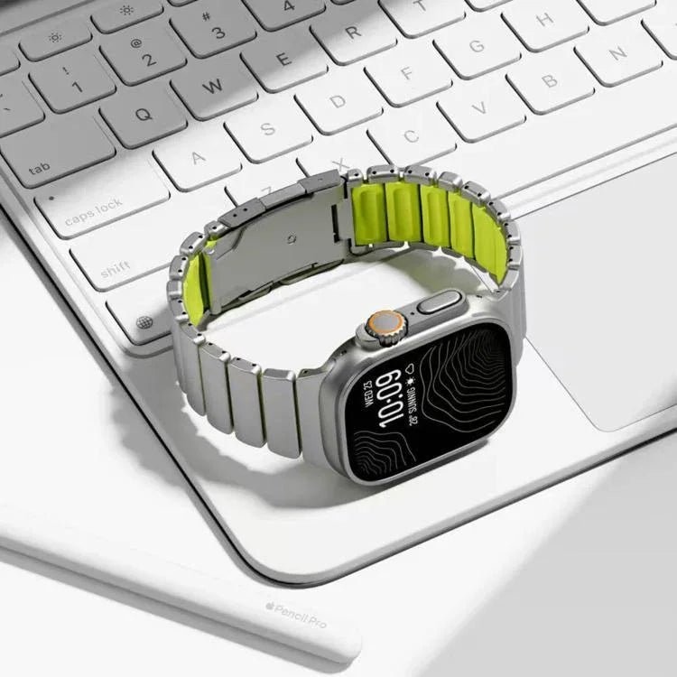 Turtle Buckle Dual-Color Titanium Metal Silicone Watch Band, For Apple Watch 46mm/ 49mm / 45mm / 44mm