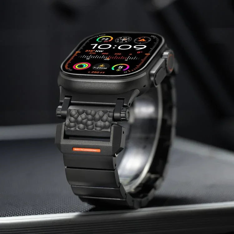 Hammer Pattern Butterfly Buckle Stainless Steel Head One Bead Titanium Alloy Watch Band, For Apple Watch 46mm / 49mm / 45mm / 44mm