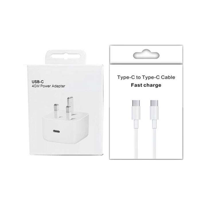 A3365 PD40W USB-C / Type-C Charger with Type-C to Type-C Data Cable, UK Plug, UK Plug + 2m Type-C Cable