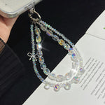Sparkly Alloy Bow Crystal Double-Layer Phone Chain, Oval Crystal, Cushion Round Crystal, Wheel Crystal, Cube Sugar Crystal, Flower Ball Crystal, Strawberry Crystal