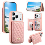 Mirror Rhombic Texture Metal Bow-knot Vegan Leather Card Bag Phone Case, For iPhone 17 Pro Max, For iPhone 17 Pro, For iPhone 17, For iPhone 16 Pro Max, For iPhone 16 Pro, For iPhone 16 Plus, For iPhone 16