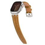 Crazy Horse Vegan Leather Stainless Steel Silver Buckle Watch Band, For Apple Watch 46mm / 49mm / 45mm / 44mm